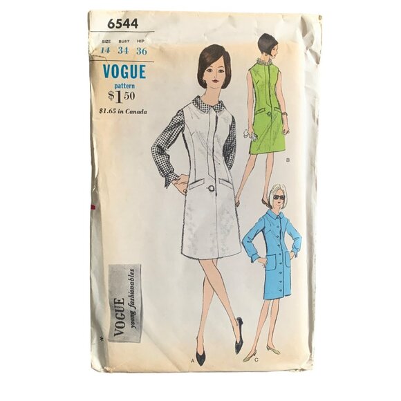 Vintage Vogue 6544 Sewing Pattern 60s Dress Blouse Sizes 14 uncut - Picture 1 of 2
